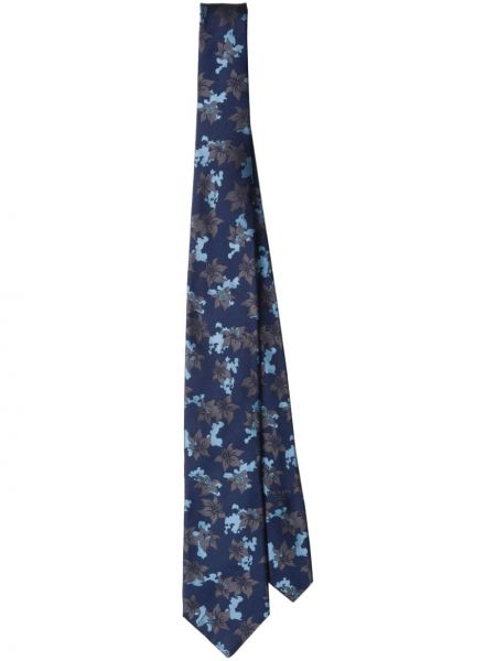 Žakardinis gėlėtas šilkinis kaklaraištis Prada mėlyna
