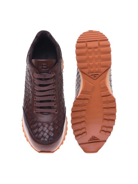 Sneakersy sznurowane skórzane koronkowe Baldinini brązowe