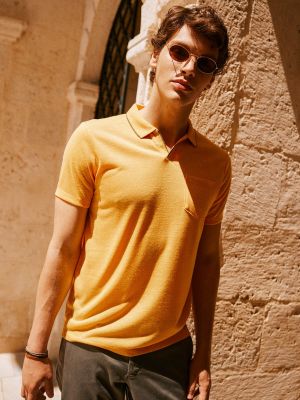 Slim fit lina polo krekls ar īsām piedurknēm Altinyildiz Classics dzeltens