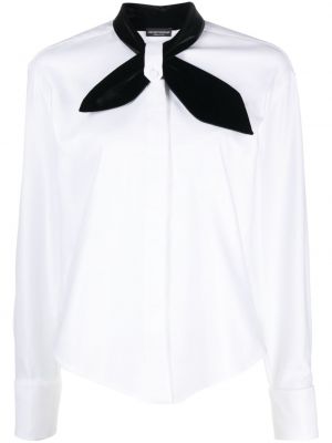 Памучна блуза с панделка Emporio Armani бяло