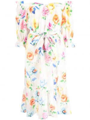 Obleka s cvetličnim vzorcem s potiskom Boutique Moschino bela
