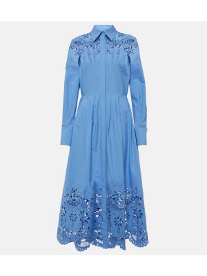 Vestido midi con bordado de algodón Valentino azul