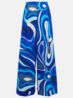 Vlněné kalhoty s abstraktním vzorem relaxed fit Pucci modré