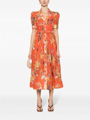 Sukienka midi w kwiatki z nadrukiem Zimmermann pomarańczowa