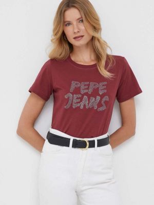 Памучна тениска Pepe Jeans винено червено