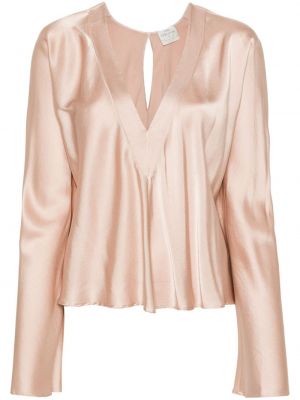 Сатенена блуза с v-образно деколте Forte_forte розово