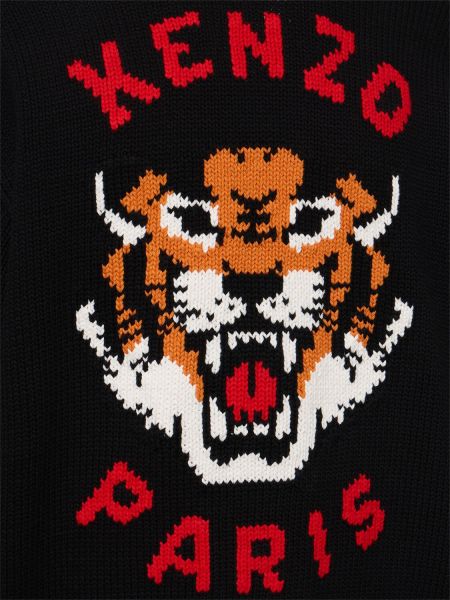 Bombažni pulover s tigrastim vzorcem Kenzo Paris črna