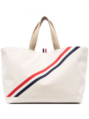 Pruhovaná nákupná taška Thom Browne biela