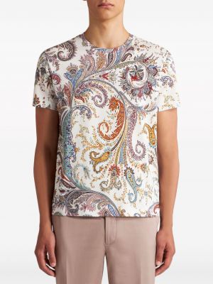 Bavlněné tričko s potiskem s paisley potiskem Etro bílé