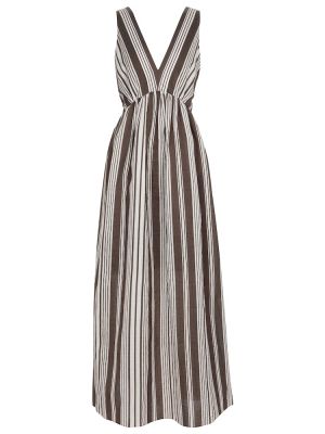 Pruhované bavlněné hedvábné dlouhé šaty Brunello Cucinelli hnědé