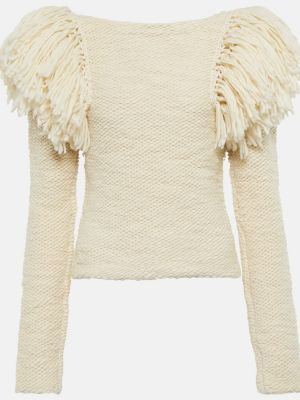 Vlněný svetr s třásněmi Isabel Marant béžový
