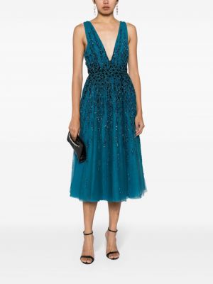 Sukienka koktajlowa z cekinami tiulowa Saiid Kobeisy niebieska