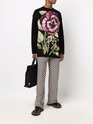 Sweter w kwiatki oversize żakardowy Kenzo czarny