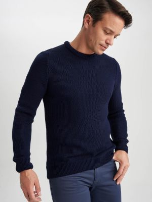 Трикотажный свитер с круглым вырезом Defacto синий