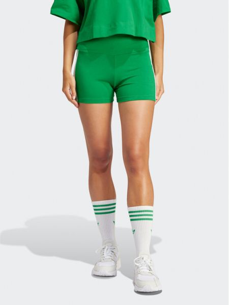 Csíkos slim fit magas derekú sport rövidnadrág Adidas Originals zöld