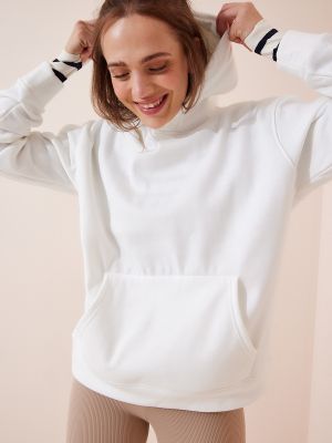 Oversized φούτερ με κουκούλα Happiness İstanbul λευκό