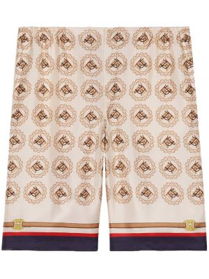 Pantaloni scurți de mătase cu imagine Gucci alb