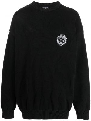 Haftowane długi sweter bawełniane z długim rękawem Balenciaga - сzarny