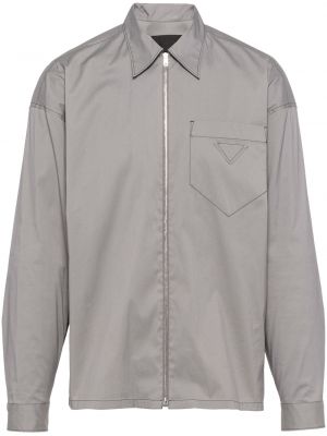 Bavlnená košeľa na zips Prada sivá