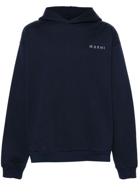 Raštuotas medvilninis džemperis su gobtuvu Marni mėlyna