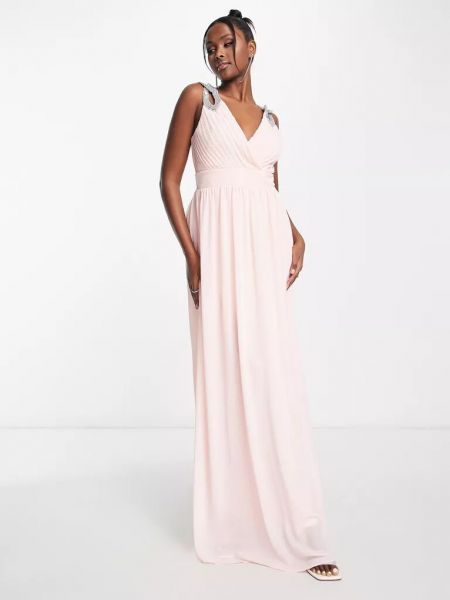 Шифоновое длинное платье с бисером Tfnc розовое