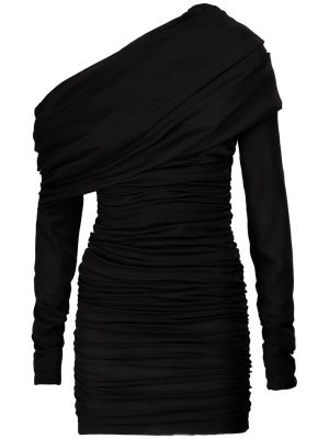 Svilena haljina s draperijom Saint Laurent crna