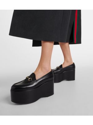 Usnjene loaferke s platformo Gucci črna