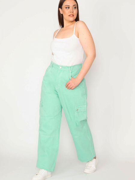 „cargo“ stiliaus kelnės su kišenėmis şans žalia