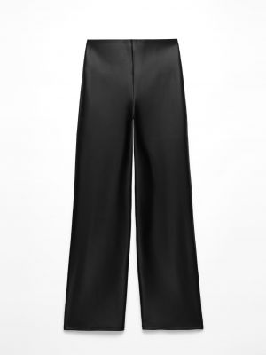 Кожаные прямые брюки из искусственной кожи Oysho черные