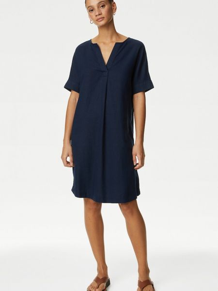 Льняное платье-туника Marks & Spencer синее