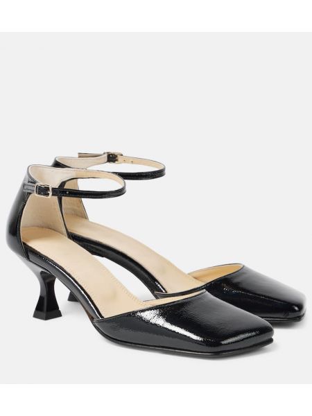 Slingback lack läder pumpar med remmar Souliers Martinez svart