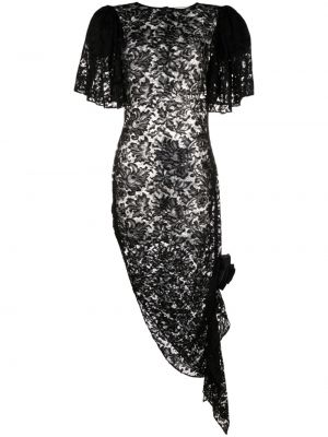Mežģīņu asimetriska midi kleita Alessandra Rich melns