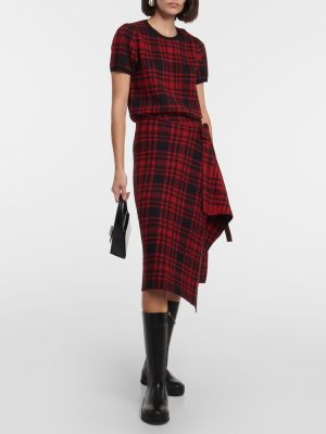 Kockovaná vlnená midi sukňa Polo Ralph Lauren červená