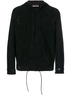 Chaqueta de cuero con capucha Saint Laurent negro