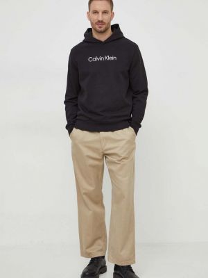 Pamučna hoodie s kapuljačom Calvin Klein crna