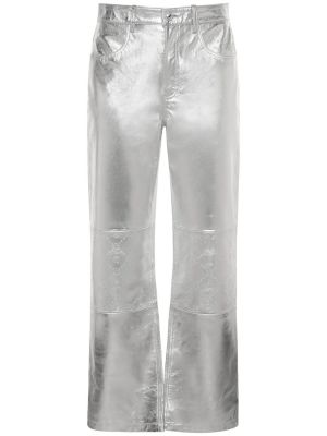 Pantaloni din piele cu croială lejeră Marine Serre argintiu