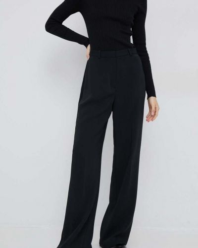 Calvin Klein nadrág női, fekete, közepes derékmagasságú széles