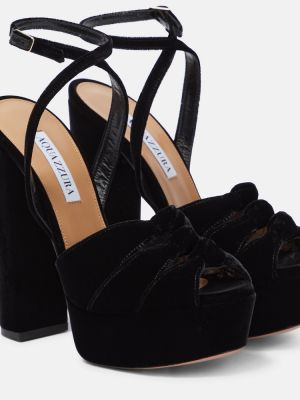 Sandalai velvetinės su platforma Aquazzura juoda