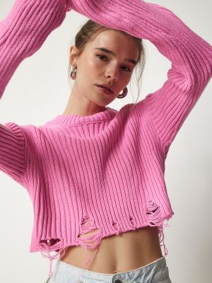 Roztrhaný sveter Happiness İstanbul ružová