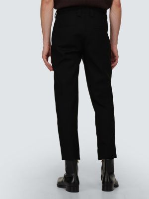 Vlnené kožené priliehavé klasické nohavice Jil Sander čierna