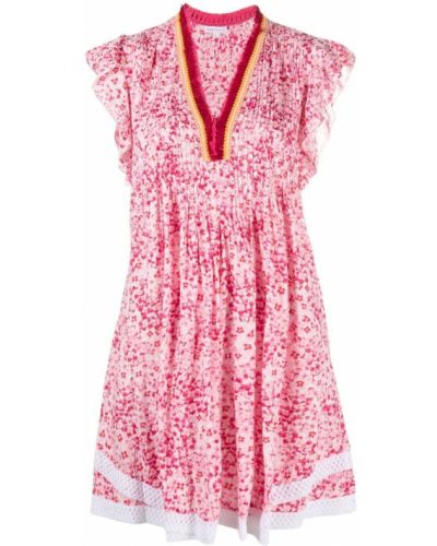 Трапеция платье мини в цветочный принт короткое Poupette St Barth, розовое