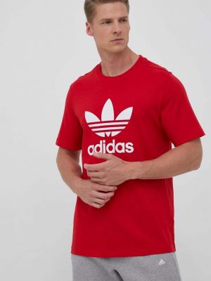 Памучна тениска с дълъг ръкав с принт Adidas Originals червено