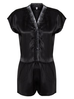 Плетена сатенена пижама Trendyol черно