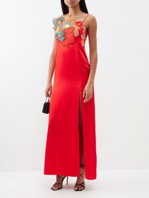 Атласное платье с аппликацией Christopher Kane красное
