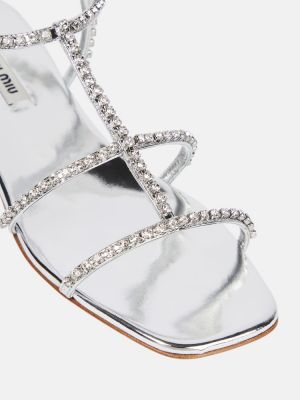 Kožené sandály Miu Miu stříbrné