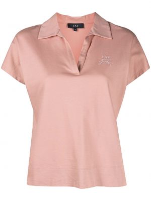 Поло тениска с v-образно деколте Fay розово