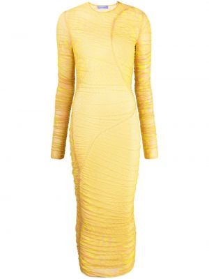 Sukienka długa z nadrukiem z siateczką w gwiazdy Mugler żółta