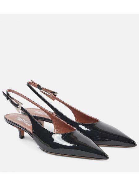 Slingback lack läder pumpar med remmar Paris Texas svart