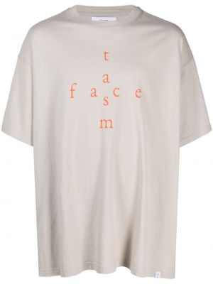 T-shirt z nadrukiem bawełniana z krótkim rękawem z okrągłym dekoltem Facetasm - beżowy