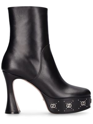 Kožené kotníkové boty na platformě Gucci černé